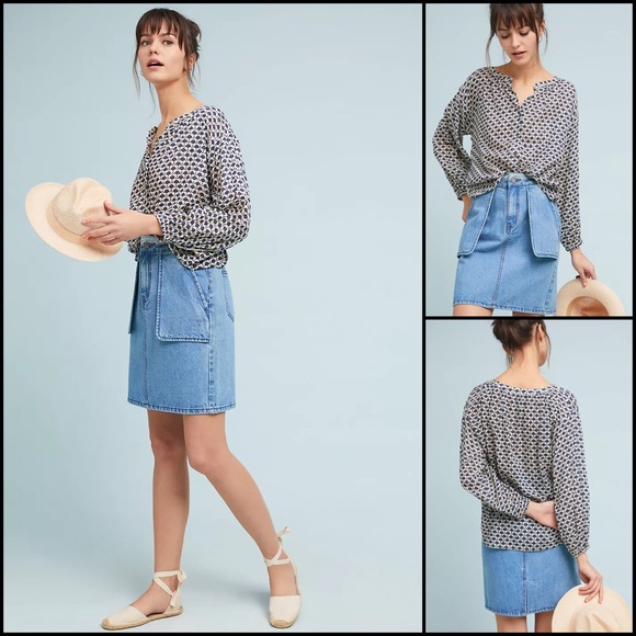 Anthro Velvet by Graham & Spencer Black Floral Collarless Peasant Blouse Top - Picture 8 of 10